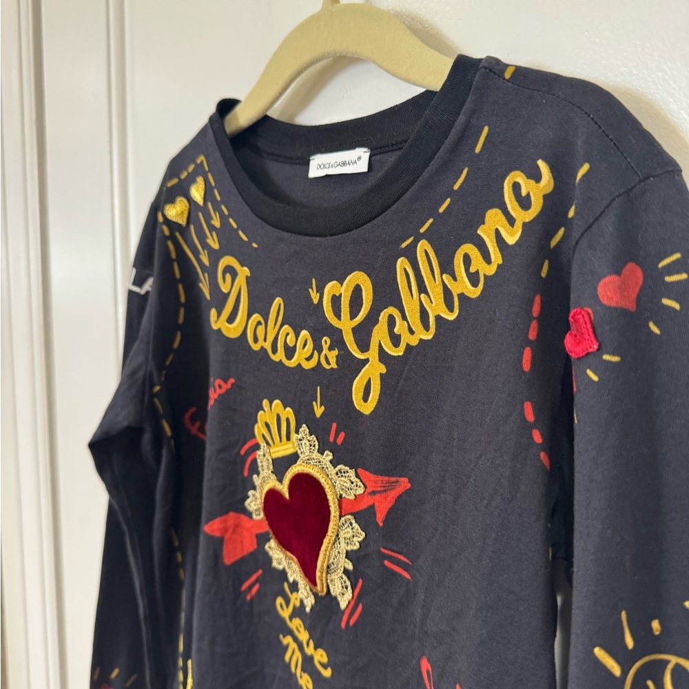DOLCE & GABBANA GIRLS AMORE VELVET HEART LOVE LONG SLEEVE SHIRT - Picture 2 of 13